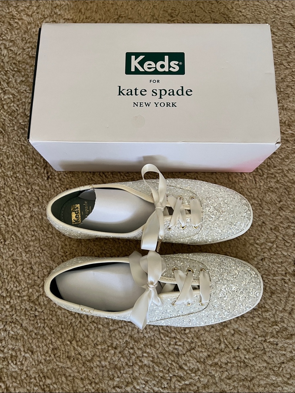 Keds for Kate Spade glitter sneakers with satin ribbon laces - cream